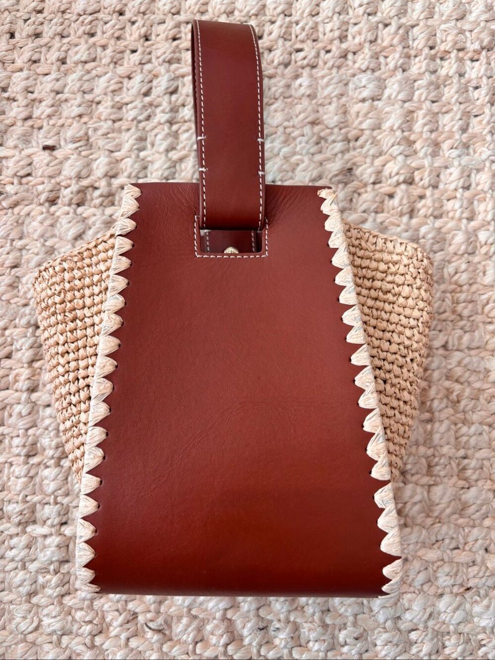 NWT J CREW  Raffia & Leather Bucket | Coastal Quiet Luxury Woven Top-handle bag - Picture 2 of 10